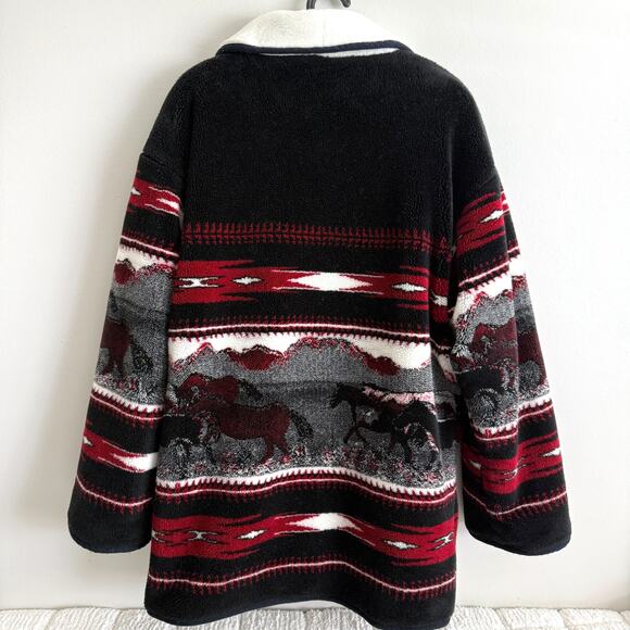 Nordic Lights Womens Med Fleece Jacket Coat Aztec Western Horses Cowgirl Barn - Picture 2 of 16